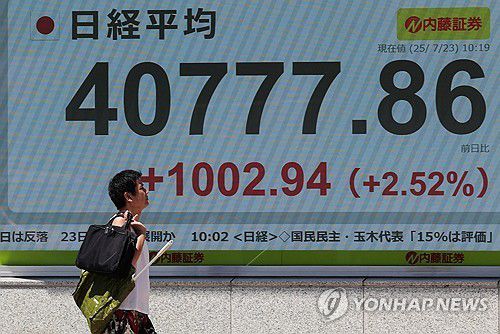 미국과 일본의 무역합의 후 상승한 일본 주가[로이터=연합뉴스. 재판매 및 DB 금지]