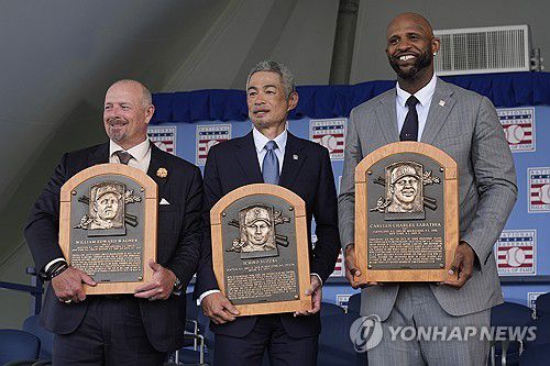 2025 MLB 명예의 전당 헌액자 빌리 와그너, 스즈키 이치로, CC 사바시아(왼쪽부터)[AP=연합뉴스]