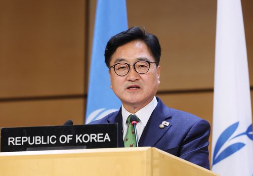 세계국회의장회의에서 기조연설 중인 우원식 국회의장[국회 제공. 재판매 및 DB금지]