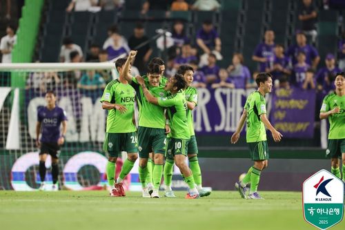 골 세리머니를 펼치는 전북 박진섭[한국프로축구연맹 제공. 재판매 및 DB 금지]