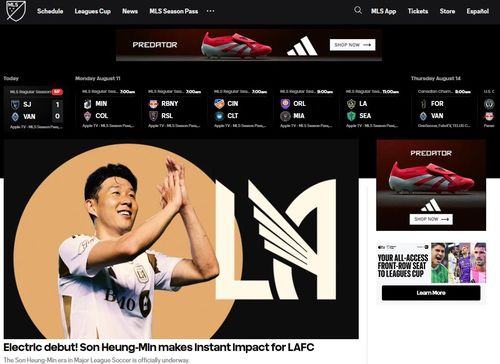 손흥민의 데뷔 소식을 메인 화면에 올린 MLS.[MLS 홈페이지 캡처. 재판매 및 DB 금지]