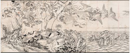 김은호 '백학도 초본'1920, 종이에 먹과 유탄, 259.6×489.6㎝ [국립고궁박물관 제공. 재판매 및 DB 금지]