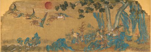 오일영·이용우, '봉황도'1920, 비단에 채색, 214×578㎝, 창덕궁 대조전 동쪽 벽, 국가등록문화유산