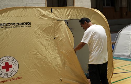 충남 예산 삽교중 임시대피소[촬영 한종구 기자]