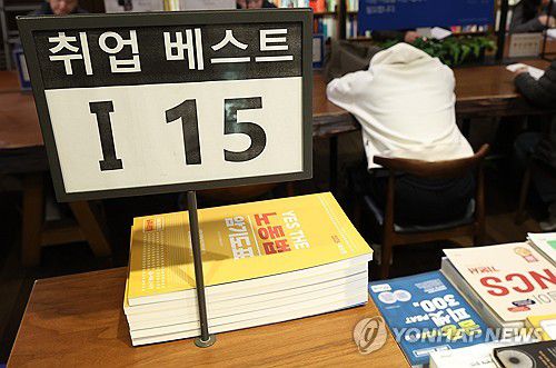 서점에 놓인 취업 관련 책들(서울=연합뉴스) 김성민 기자 = 일자리를 잃었거나, 취업을 준비 중이거나, 집에서 그냥 쉬는 '청년 백수'들이 지난달 120만명에 달한 것으로 나타났다. 경제활동인구 중 실업자거나, 비경제활동 인구 중 '쉬었음' 또는 '취업준비자'인 청년의 수를 모두 더하면 120만7천명이었다.      사진은 17일 서울 한 서점에 취업 관련 책들이 놓여 있다. 2025.3.17 ksm7976@yna.co.kr