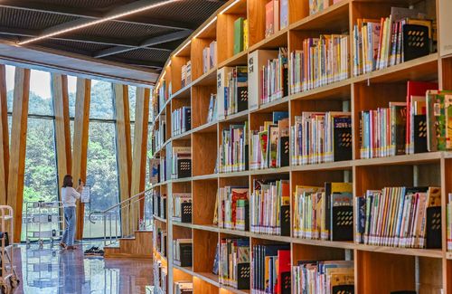 도서관 내부에서 사진을 찍는 시민 [사진/임헌정 기자]