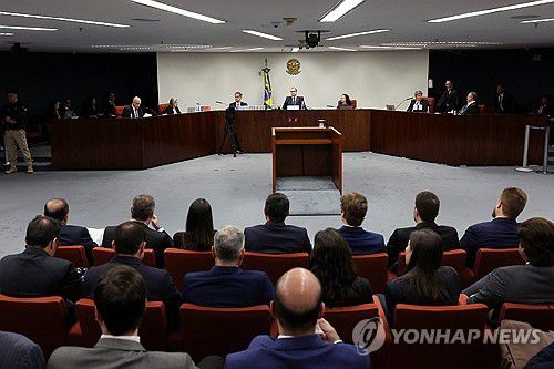2일(현지시간) 자이르 보우소나루 전 대통령 사건 공판 열린 브라질 연방대법원 법정[브라질리아 로이터=연합뉴스. 재판매 및 DB 금지]