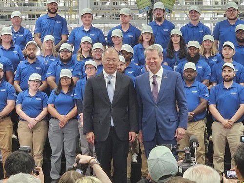 지난 3월 정의선 현대차그룹 회장과 브라이언 캠프 조지아주지사[촬영 김보경. 연합뉴스 자료사진]
