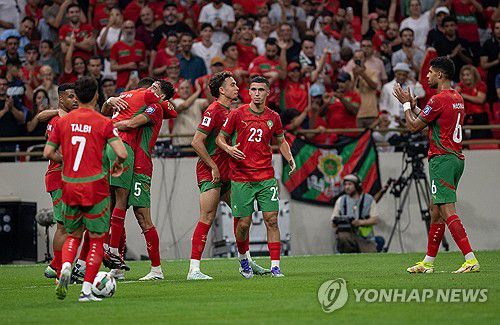 득점 후 기쁨을 나누는 모로코 선수들.[EPA=연합뉴스]