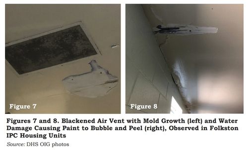 한국인 구금된 미국 이민 당국 시설 내부(워싱턴=연합뉴스) 미국 이민 당국에 체포된 한국인 300여명 중 대부분이 수감된 미국 조지아주 포크스턴의 이민세관단속국(ICE) 시설. 곰팡이로 까매진 환기구와 누수 피해를 입은 천장이 보인다. 이 사진은 2021년 11월 진행된 미국 국토안보부(DHS)의 감사 당시 촬영됐다. 2025.9.6 [美 국토안보부 제공. 재판매 및 DB 금지]