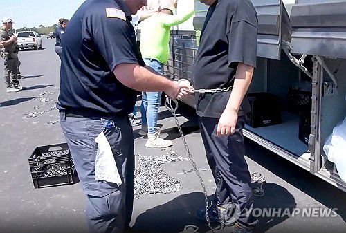 미국 이민세관단속국, 조지아주 공장 건설 현장 단속 영상 공개(서울=연합뉴스) 미국 이민 단속 당국이 홈페이지를 통해 지난 4일(현지시간) 조지아주 현대차그룹-LG에너지솔루션의 합작 배터리 공장 건설 현장에서 벌인 불법체류·고용 단속 현장 영상을 홈페이지에 공개했다. 2025.9.7 [미국 이민세관단속국 홈페이지 영상 캡처. 재판매 및 DB 금지] photo@yna.co.kr