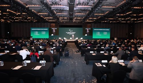 2025 서울 IPC 정기총회 콘퍼런스(서울=연합뉴스) 24일 서울 그랜드인터컨티넨탈 서울 파르나스에서 열린 2025 서울 국제패럴림픽위원회(IPC) 정기총회 콘퍼런스. [대한장애인체육회 제공. 재판매 및 DB 금지]