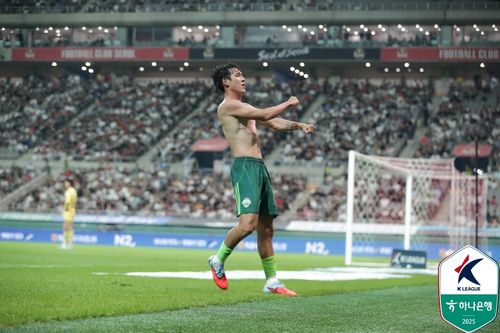 송민규의 골 세리머니[한국프로축구연맹 제공. 재판매 및 DB 금지]