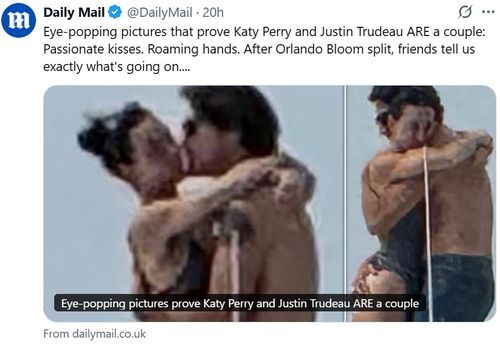 데일리메일이 보도한 트뤼도 전 캐나다 총리와 팝스타 케이티 페리의 열애 사진[@DailyMail X 게시물 캡처. 재판매 및 DB 금지]