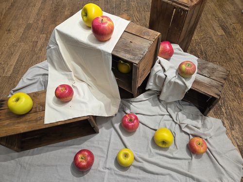 윤병락 개인전 '사계'(서울=연합뉴스) 박의래 기자 = 15일 서울 인사동 노화랑에서 열리고 있는 윤병락 개인전 '사계'에 전시된 사과 조각들. 2025.10.16. laecorp@yna.co.kr