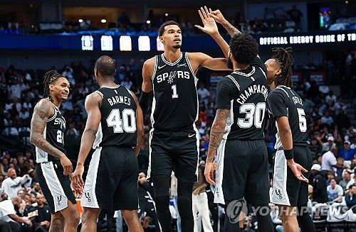 하이파이브 하는 웸반야마(1)[Imagn Images=연합뉴스]