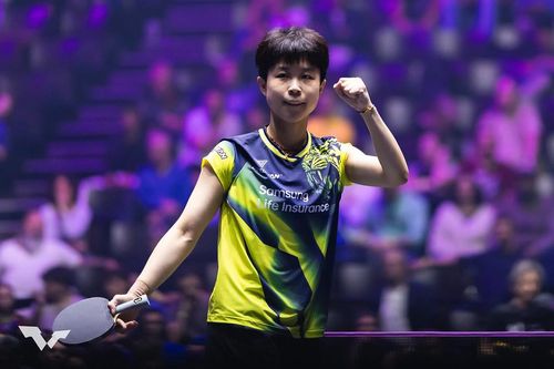 승리에 기뻐하는 주천희[WTT 인스타그램 캡처. 재판매 및 DB 금지]