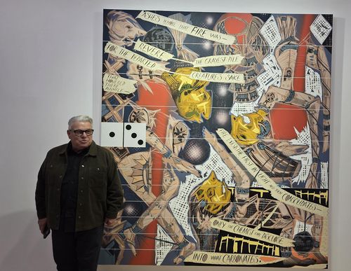 래리 피트먼(서울=연합뉴스) 박의래 기자 = 작가 래리 피트먼이 서울 한남동 리만머핀 서울에서 열리고 있는 개인전에서 작품에 관해 설명하고 있다. 2025.11.6. laecorp@yna.co.kr