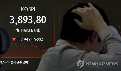 코스피 3,900선도 붕괴[연합뉴스 자료사진]