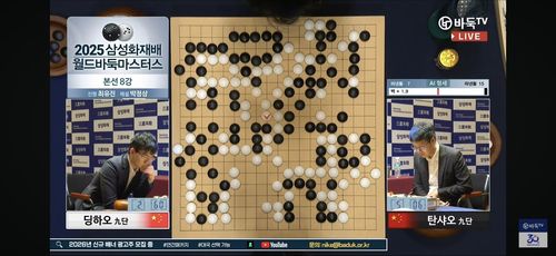 딩하오 9단이 탄샤오 9단을 꺾고 삼성화재배 4강에 올랐다.[바둑TV 유튜브 캡처. 재판매 및 DB 금지]