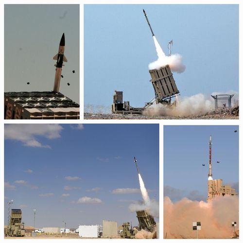 아이언돔 발사장면. 아래 오른쪽은 다윗의 돌팔매(David's sling) 발사 장면[이스라엘 국방부 제공, 재판매 및 DB 금지]