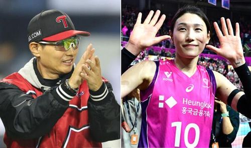 염경엽 감독(왼쪽)과 김연경.[한국체육기자연맹 제공. 재판매 및 DB 금지]
