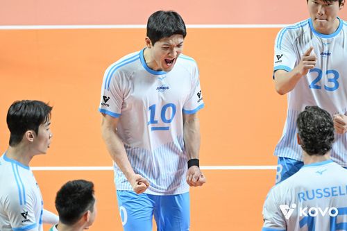 포효하는 대한항공 정지석[한국배구연맹 제공. 재판매 및 DB 금지]