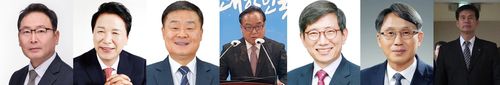 충남교육감 출마 예상자왼쪽부터 김영춘, 명노희, 이병도, 이병학, 조영종, 한상경, 황환택(가나다순)
