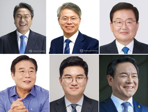 더불어민주당 광주시장 출마 후보군 왼쪽 위쪽부터 강기정, 민형배, 문인, 이병훈, 정준호, 이형석 광주시장 민주당 경선 출마 예상자들. [각 출마 예상자 측 사진 제공 및 연합뉴스 자료사진. 재판매 및 DB 금지]