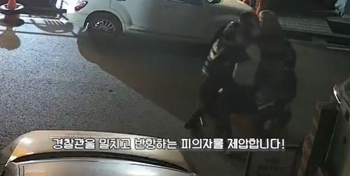 경찰에 현행범체포되는 A씨[대전경찰청 제공. 재판매 및 DB 금지]