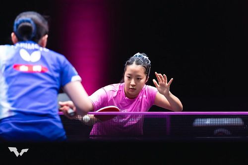 하리모토와 대결하는 신유빈[WTT 인스타그램 캡처. 재판매 및 DB 금지]