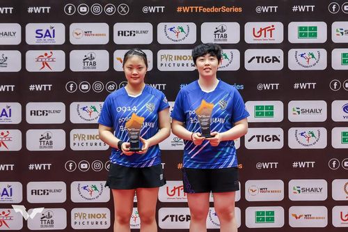 WTT 피더 인도 대회 여자복식 우승을 차지한 유한나(오른쪽)와 유예린[WTT 인스타그램 캡처. 재판매 및 DB 금지]