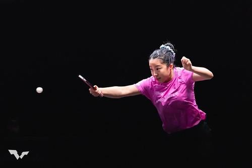 WTT 챔피언스 도하 여자 단식 경기에 나선 신유빈[WTT 인스타그램 캡처. 재판매 및 DB 금지]