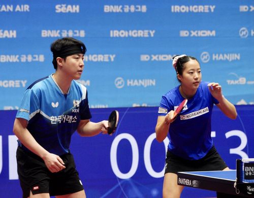 탁구 종합선수권 혼합복식 우승을 합작한 임종훈(왼쪽)과 신유빈[촬영 이동칠]