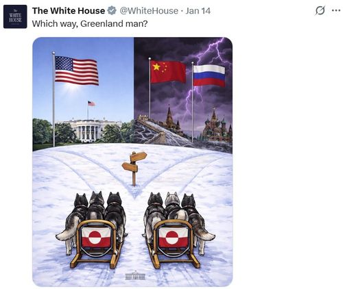 '어느쪽인가, 그린란드인이여?'라고 묻는 백악관 이미지 게시물백악관 X 캡처