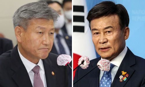 박삼득 국가보훈처장(왼쪽), 김원웅 광복회장.