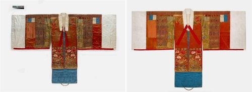 활옷 보존 처리 전(왼쪽)과 후(오른쪽). 국외소재문화유산재단 제공