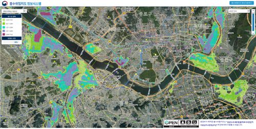 홍수위험지도정보시스템의 홍수위험지도 예시./제공 = 환경부