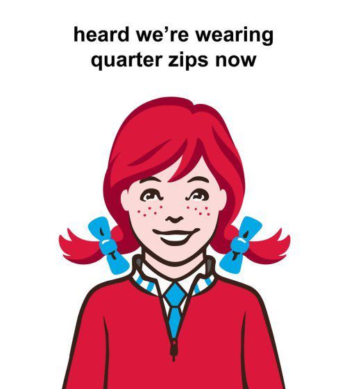 미국 패스트푸드 체인 ‘웬디스’의 마스코트가 쿼터집 스웨터를 입고 있다. 인스타그램 갈무리