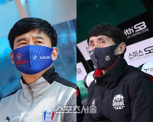 수원 박건하(왼쪽) 감독과 서울 박혁순 감독대행. 제공 | 한국프로축구연맹