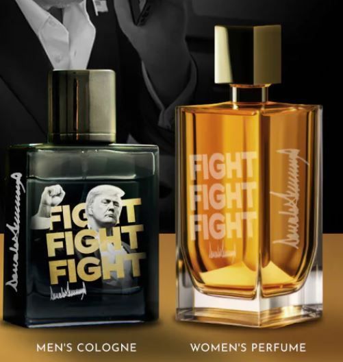 트럼프 당선인의 '파이트 파이트 파이트' 남성용 향수(왼쪽)와 여성용 향수. 공식 홈페이지 캡처