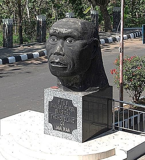 상기란 박물관 입구에 설치된 호모 에렉투스의 복원 조각상.