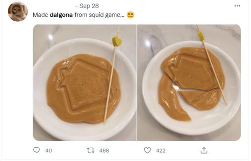 외국인들이 오징어 게임에 등장하는 달고나를 만들어 공유하고 있다. (사진=트위터)