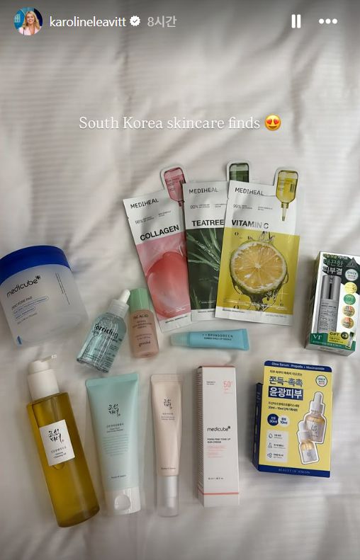국빈 방한 중인 도널드 트럼프 미국 대통령과 동행한 캐롤라인 레빗 백악관 대변인이 29일 자신의 인스타그램 스토리에 올린 K뷰티 제품 인증샷. 레빗 대변인 인스타그램 캡처