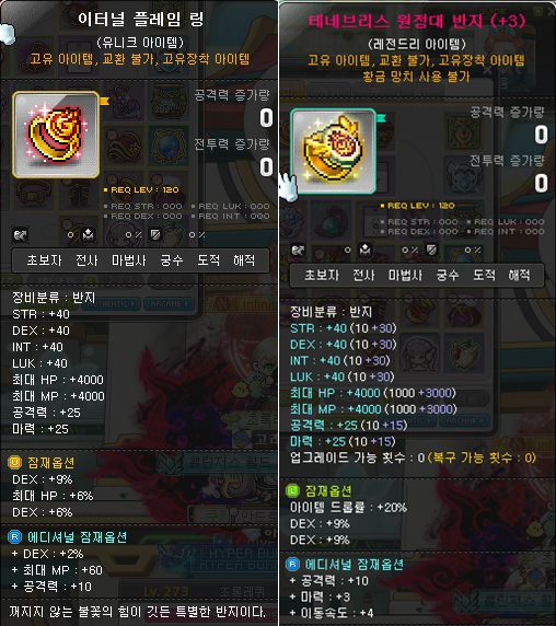 - 무기와 보조무기 작이 어느 정도 마무리됐다면 이터널플레임 링과 이벤트링의 옵션을 돌리자