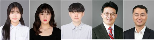 (좌측부터) 공동 제1저자인 이연주 (생명과학과), 유채림 (생명공학과), 김경민 (생명과학과) 석박사통합과정생과 공동 교신저자인 이동윤 교수 (생명공학과), 김영필 교수 (생명과학과).