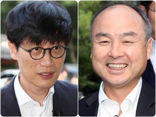네이버와 소프트뱅크 간에 진행되고 있는 A홀딩 지분 매각 관련 협의의 핵심 키를 쥐고 있는 두 사람. 네이버 창업자인 이해진 글로벌투자책임자(GIO)와 손 마사요시 소프트뱅크 회장. (사진=연합뉴스)