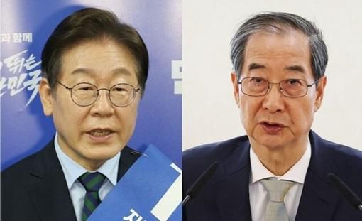 이재명(왼쪽) 더불어민주당 대선 후보와 한덕수 대통령 권한대행 국무총리. 연합뉴스