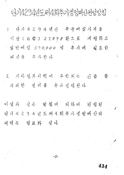 /국가기록원 1961년 4차 추경은 추곡매입을 위한 비용 마련을 위한 추경이었다. 당시 화폐단위는 환이었다. 이듬해 화폐단위는 다시 '원'으로 바뀌었다.