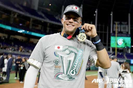 지난 2023년 WBC에서 일본 대표로 출전했던 라스 눗바. 로스는 눗바의 모습이 멋저보였다고 말했다. 사진=ⓒAFPBBNews = News1